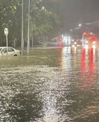 Flooding on the corner of Seabrooke and Margan avenues in New Lynn