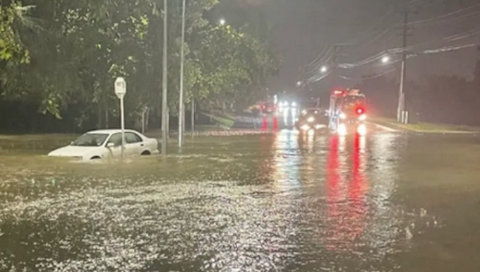 Flooding on the corner of Seabrooke and Margan avenues in New Lynn