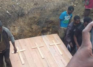 The coffins of three of the four Papuan civilian victims of the brutal killing in August 2022