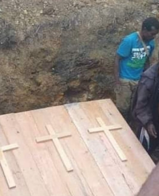 The coffins of three of the four Papuan civilian victims of the brutal killing in August 2022