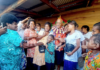Fiji Prime Minister Sitiveni Rabuka with villagers of Wailevu
