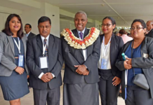 Attorney-General Siromi Turaga (centre) with Fiji Law Society members