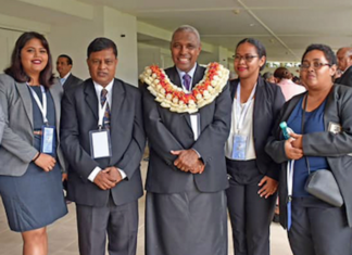 Attorney-General Siromi Turaga (centre) with Fiji Law Society members