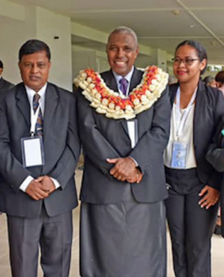 Attorney-General Siromi Turaga (centre) with Fiji Law Society members