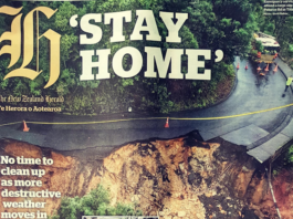 "Stay Home" warning today on the New Zealand Herald's front page