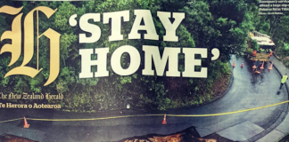 "Stay Home" warning today on the New Zealand Herald's front page
