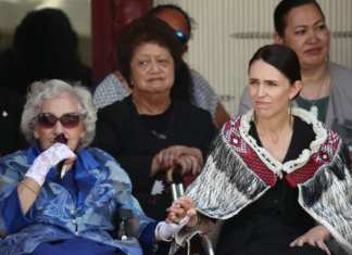 Titewhai Harawira (left) with then Prime Minister Jacinda Ardern