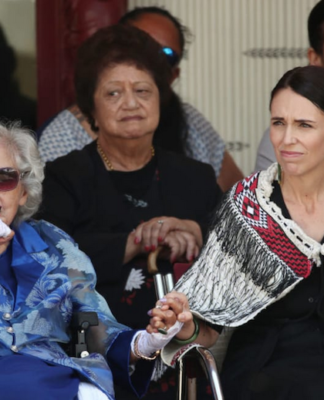 Titewhai Harawira (left) with then Prime Minister Jacinda Ardern