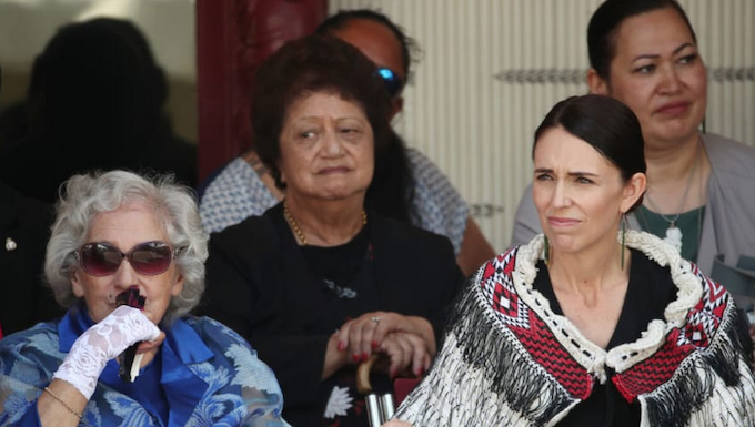 Titewhai Harawira (left) with then Prime Minister Jacinda Ardern