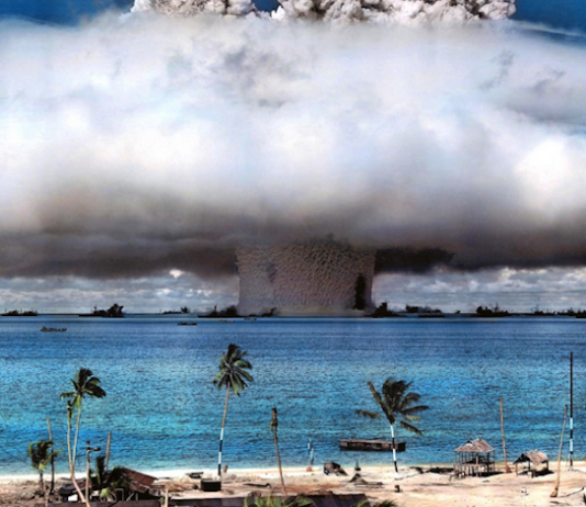While the Marshall Islands was under US trusteeship, the US government detonated 67 atmospheric and ground weapons over a 12 year period