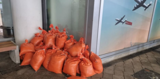 Sandbags in place at Auckland International Airport