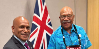 West Papuan leader Benny Wenda (left) and Fiji Prime Minister Sitiveni Rabuka