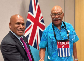 West Papuan leader Benny Wenda (left) and Fiji Prime Minister Sitiveni Rabuka