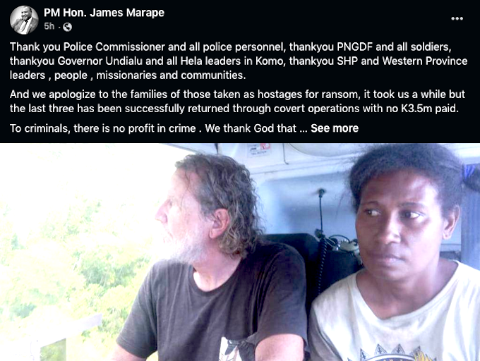 Perdana Menteri PNG James Marape membagikan foto ini di Facebook Profesor Bryce Barker dan salah satu rekan penelitiannya 