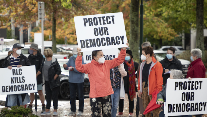 Protesters against the Rotorua Lakes Council's proposed representation bill