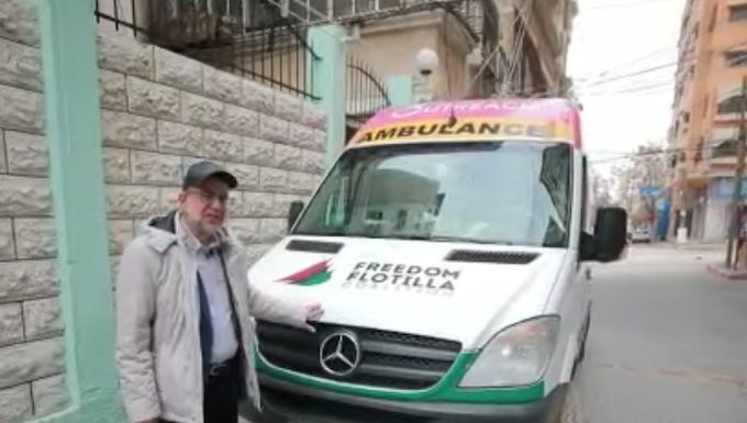 This specialised ambulance for Gaza was sponsored by several Freedom Flotilla Coalition campaigns