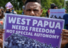 West Papuan protesters demanding "freedom" stage a demonstration outside the US Embassy in Jakarta