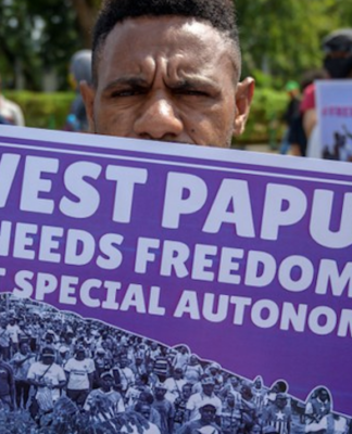 West Papuan protesters demanding "freedom" stage a demonstration outside the US Embassy in Jakarta
