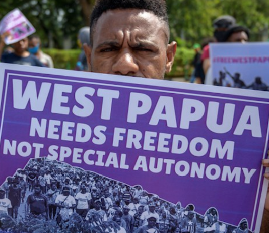 West Papuan protesters demanding "freedom" stage a demonstration outside the US Embassy in Jakarta
