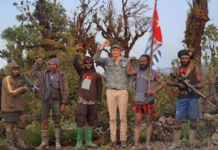 Hostage NZ pilot Philip Mehrtens pictured with his armed West Papuan rebel captors