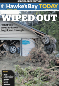 "Wiped out" - the Hawke's Bay Today's first (free) edition after the cyclone news "back hole"