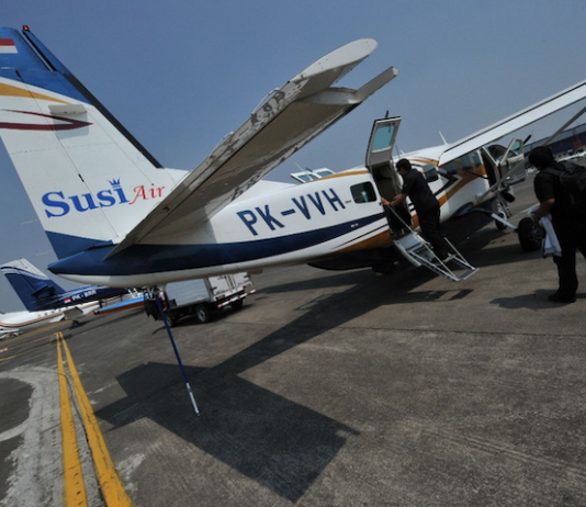 A Susi Air Cessna similar to the one seized in Nduga pictured preparing for takeoff