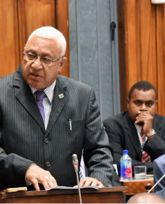 Fiji opposition leader Voreqe Bainimarama criticising the new coalition government