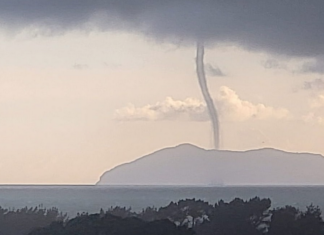 A water spout off the Bay of Plenty coast near Waihi where a tornado hit