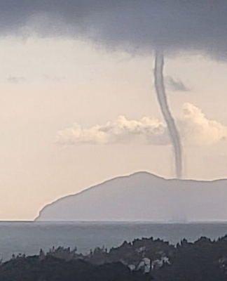 A water spout off the Bay of Plenty coast near Waihi where a tornado hit