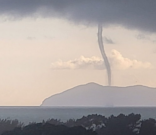 A water spout off the Bay of Plenty coast near Waihi where a tornado hit
