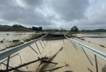 A flooded Wairoa bridge