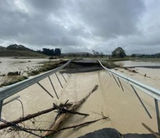 A flooded Wairoa bridge