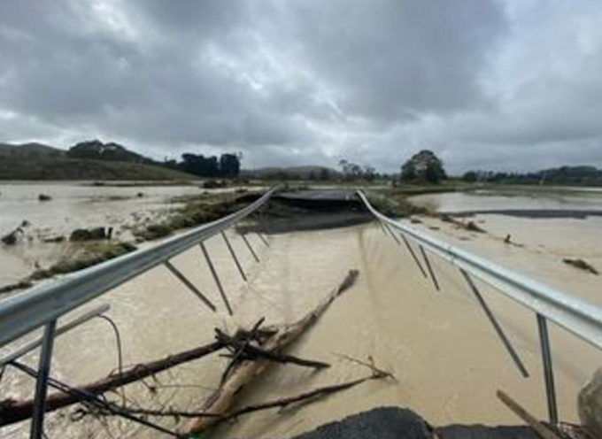 A flooded Wairoa bridge