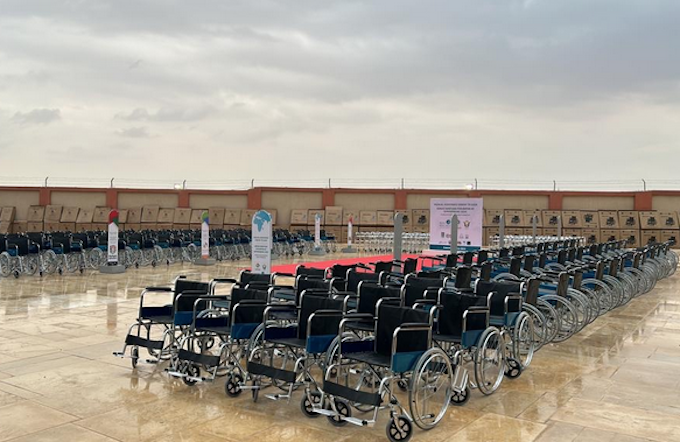 Some of the 250 wheelchairs for Gaza