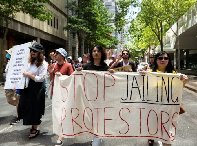 Sydney protesters demonstrating against the anti-protest laws and harsh sentences 