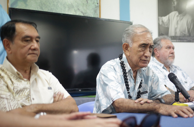 Tavini Huiraatira leaders Antony Géros, Oscar Temaru and Moetai Brotherson