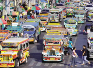 Iconic and colourful jeepneys in a Manila street