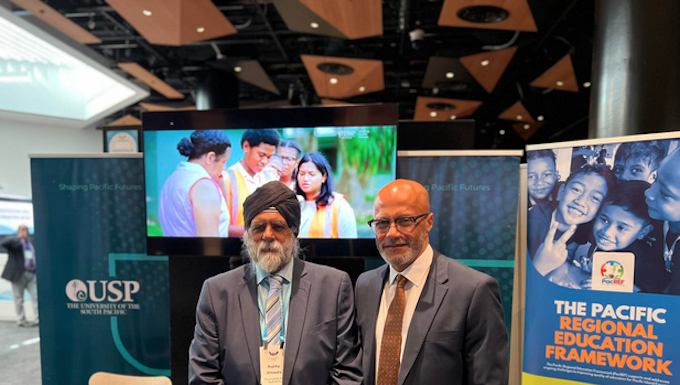 USP vice-chancellor Professor Pal Ahluwalia (left) and chief operating officer Walter Fraser