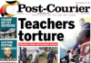 Today's PNG Post-Courier front page . . . teachers alleged to have tortured the women on a Porgera school campus 070323
