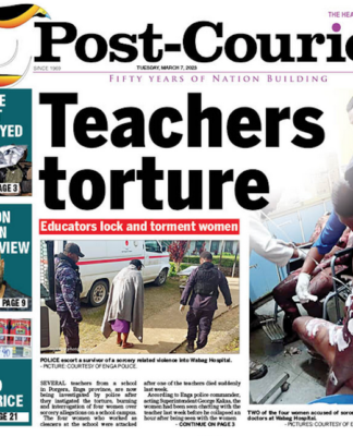 Today's PNG Post-Courier front page . . . teachers alleged to have tortured the women on a Porgera school campus 070323