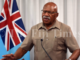 Fiji Prime Minister Sitiveni Rabuka speaks to the media