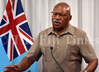 Fiji Prime Minister Sitiveni Rabuka speaks to the media