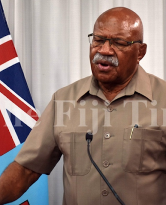 Fiji Prime Minister Sitiveni Rabuka speaks to the media