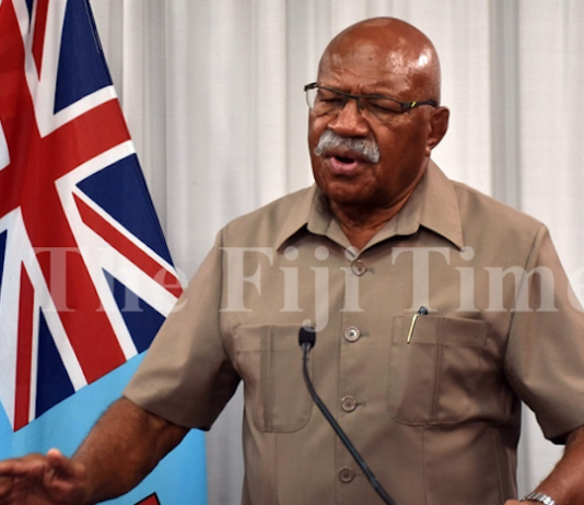 Fiji Prime Minister Sitiveni Rabuka speaks to the media