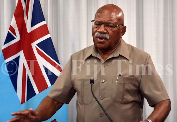 Fiji Prime Minister Sitiveni Rabuka speaks to the media