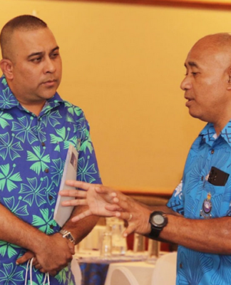 Communications Fiji Ltd news director Vijay Narayan talks to Acting Police Commissioner Juki Fong Chew