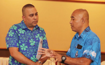 Communications Fiji Ltd news director Vijay Narayan talks to Acting Police Commissioner Juki Fong Chew