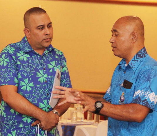 Communications Fiji Ltd news director Vijay Narayan talks to Acting Police Commissioner Juki Fong Chew