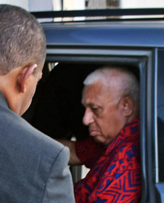 Fiji’s Bainimarama, suspended police chief plead not guilty to abuse of office charges Former Fiji prime minister Voreqe Bainimarama arrives at the Police CID headquarters in Suva last night before being charged and held at Totogo Police Station