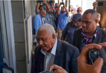 Former Fiji prime minister Voreqe Bainimarama entering the Suva Magistrates Court 10 March 2023